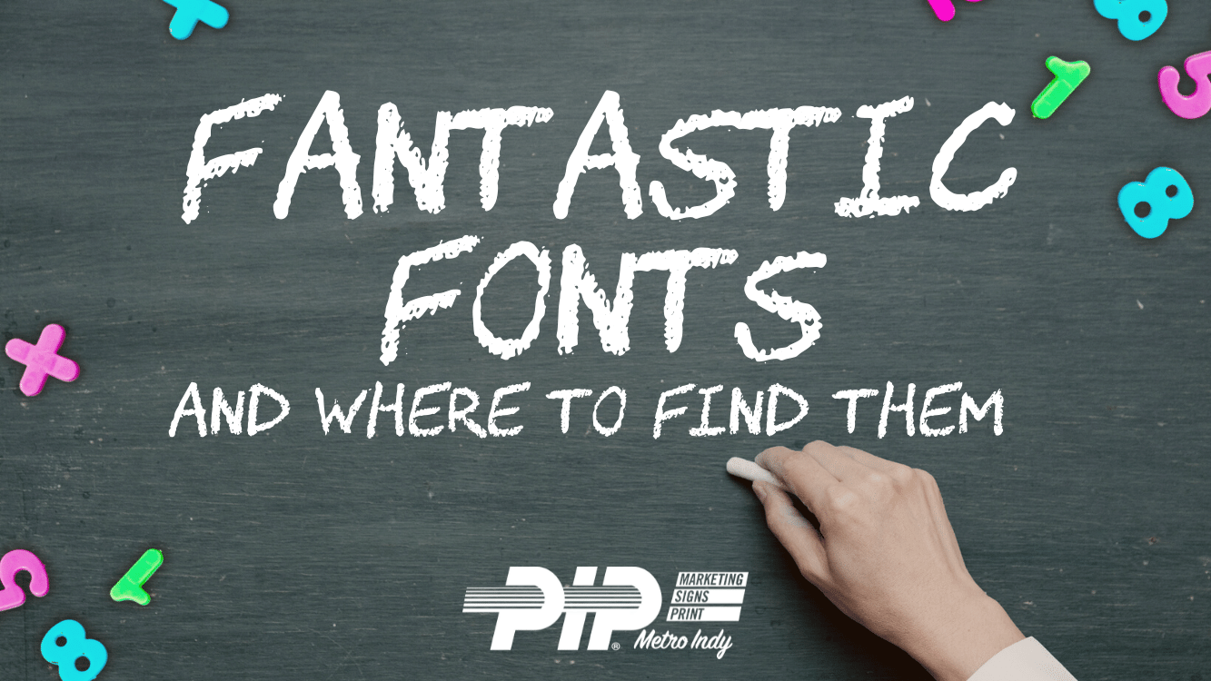 Fantastic Fonts and Where to Find Them blog image with chalkboard background and magnetic numbers and letters scattered around sides